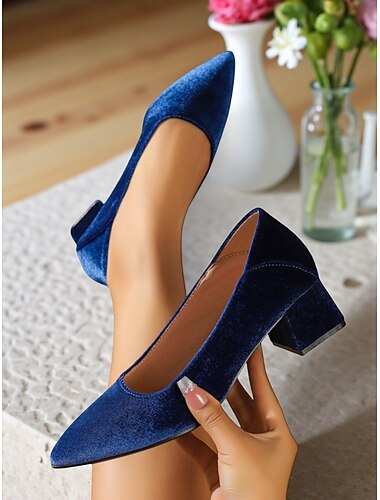  Damenpumps mit Blockabsatz aus violettem Samt – elegante Retro-Schuhe mit spitzer Zehenpartie für den eleganten Alltag, den Weg zur Arbeit im Herbst und Winter und fürs Büro
