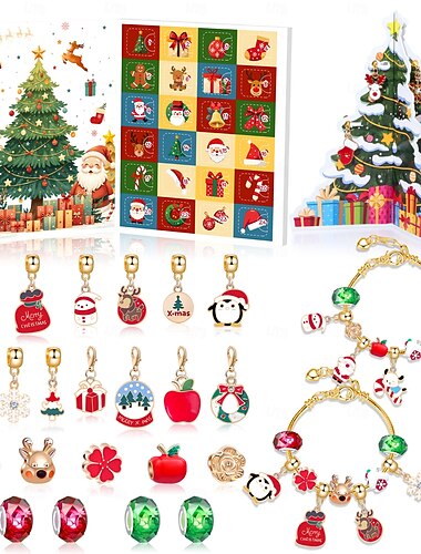  Christmas Advent Calendar Bracelets 2025 for Girls, 24 Days DIY Jewelry Making Kit with 22 Charm Beads and 2 Adjustable Bracelets, Xmas Countdown Gift for Kids Teens Women