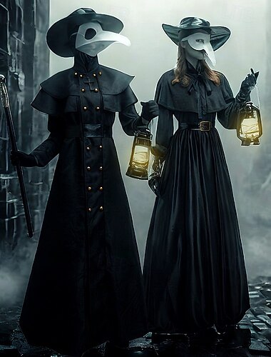  Costume de médecin de la peste pour couple, cape, costumes d'Halloween pour couples, cosplay, médiéval, steampunk, prêtre, costume de la Renaissance, cape