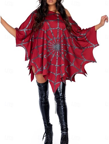  חג ליל כל הקדושים בגדי ריקוד נשים חולצה SPIDER מצחיק שרוול ארוך צווארון עגול קצר חולצות רגילות חגים דפוס שחור אודם קיץ אביב סתיו