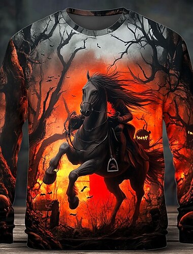  Halloween Per uomo Cavaliere senza testa Felpa Punk Festa Manica Lunga Girocollo Vacanza Rosso Viola Girocollo 3D Tutte le stagioni progettista