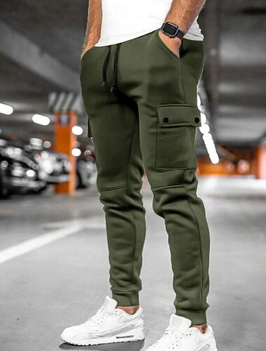  Homens Calças Esportivas Corredor Calças Calça de moletom cargo Com Cordão Bolsos Cintura elástica Tecido Conforto Esportes Diário Moda Casual Preto Verde Tropa Micro-Elástica