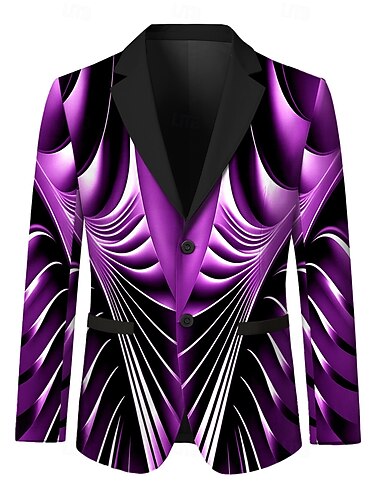  Herre Blazer jakke Fest Avslappet Stilfull Fritid hverdag Alle årstider 100% Polyester veving Grafisk 3D-utskrift Knapper Bekvem Enkeltkneppet Blazer Blå Lilla Grønn Grå