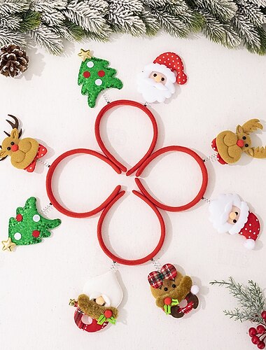 Juego de 4 accesorios para el cabello con dibujos navideños, pinzas para el cabello de Papá Noel y diademas de reno, decoraciones para fiestas navideñas.   Juego de 4 accesorios para el cabello con dibujos navideños, pinzas para el cabello de Papá Noel y diademas de reno, decoraciones para fiestas navideñas.