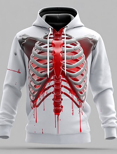  Halloween Per uomo 3D Scheletro Felpa con Cappuccio Felpa Punk Esagerato Girocollo Club Abbigliamento casual alla moda Rosso Blu Coulisse Autunno Inverno progettista