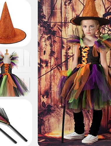  Disfraz de bruja para Halloween, cosplay, tutú, noche de Walpurgis, cosplay para niñas, carnaval, fiesta de máscaras/noche, disfraces de Halloween fáciles de vestir.