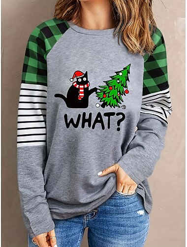  Γυναικεία Pullover Γραφική Χριστουγεννιάτικο δέντρο Καθημερινό Μακρυμάνικο Στρογγυλή Ψηλή Λαιμόκοψη Κανονικά μπλουζάκια Causal Πράσινο του τριφυλλιού Φθινόπωρο