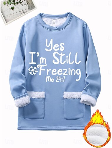  Γυναικεία Φούτερ πουλόβερ Pullover Γραφική Γράμμα Ζεστό Μοντέρνα Καθημερινό Μακρυμάνικο Στρογγυλή Ψηλή Λαιμόκοψη Στρογγυλή Λαιμόκοψη Μακριές μπλούζες Δρόμος Καθημερινή Ένδυση Τσέπη Στάμπα