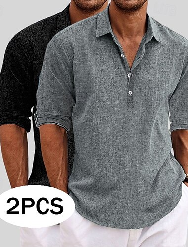  Per uomo Camicia Camicia di lino Camicia Estiva Abbigliamento da spiaggia Semplice Vacanza Casuale Cachi + Nero Blu+Cachi Grigio+cachi Bianco + nero Manica Lunga Bavero Estate Primavera Abbigliamento