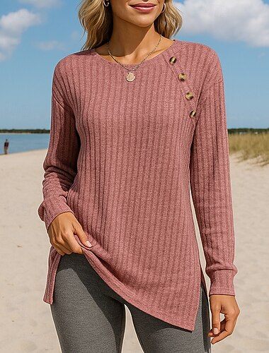  女性用 プルオーバースウェットシャツ カジュアルトップス テクスチャード加工 長袖 Tシャツ カジュアル アスレイジャー 秋 高通気性 屋外 トラベル スポーツ スポーツウェア アクティブウェア ソリッド ワインレッド ブラック ピンク