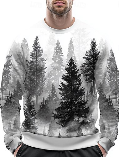  Per uomo Albero Stampa 3D Felpa Casual Manica Lunga Girocollo Bianco Blu Girocollo 3D Grafico Tutte le stagioni progettista