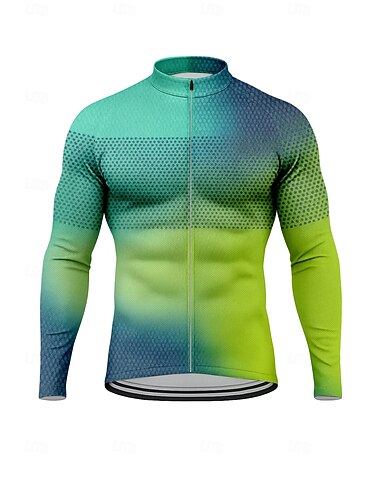  Voor heren Heren Tops Wielrenshirt Ombre Grafisch Kleurgradatie Lange mouw Fietsen Shirt Kleding Bovenlichaam met 3 achterzakken Zon Zonbescherming Sneldrogend Reflecterende strips Sport Groen Kleding
