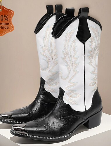  stivali da cowboy western neri e bianchi da uomo – stivali alti da rodeo ricamati per lo stile ranch, eventi country e balli di gruppo