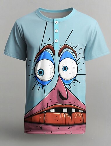  Herren Cartoon T Shirt Henley Hemd Kurzarm Designer Retro Vintage Grafik Straße Lässig Täglich Sommer Frühling Hellblau Henley Henley T-Shirt
