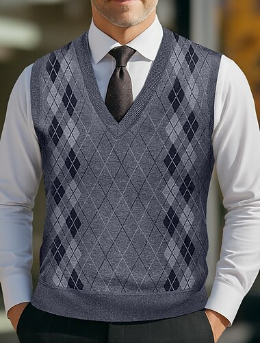  Homme Pull Pull Gilet Gilet Côtelé Tricoter Hauts Réguliers Tricoté Coupe ajustée Uni Col en V Tricots Contemporain Occasionnel Tenue quotidienne Vêtement Tenue Automne Bleu Gris Claire L XL 2XL