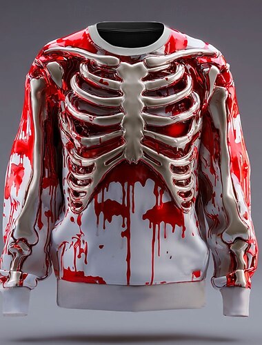  Halloween Per uomo 3D Scheletro Felpa Punk Festa Girocollo Vacanza Rosso Blu Girocollo 3D Tutte le stagioni progettista