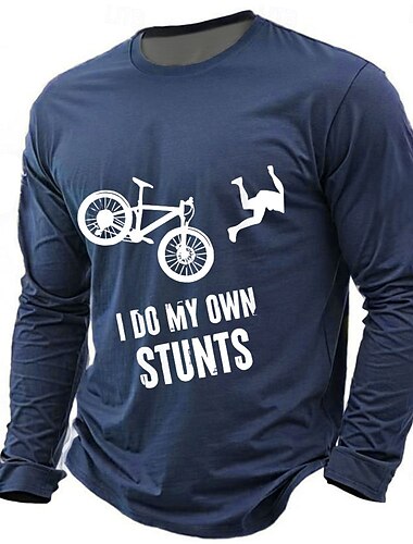  メンズ長袖グラフィックTシャツ 面白い '私は自分でスタントをやります' サイクリングバイカー ユーモアTシャツ