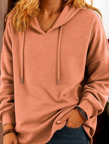  Damen Kapuzenpullover Einfach Streetwear Lässig Langarm Mit Kapuze Normale Oberteile Straße Ferien Blau Dunkelgrün Orange Grau Herbst