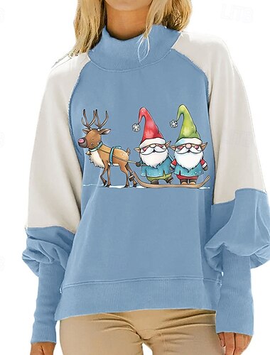  Mulheres Moletom com capuz Lounge Top Moletons de Natal Manga Longa Blusas Roupa Esportiva Outono Gráfico Férias Roupa de esporte Roupas Esportivas Preto Azul