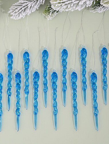  12 ks vánočních křišťálových rampouchových ozdob, růžové ledové závěsné dekorace, akrylové ledové rampouchy na stromeček, sváteční závěsná dekorace