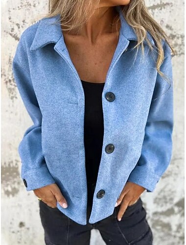  Γυναικεία Casual Jacket Άνετο Αναπνέει Κουμπιά Καθημερινό Σκέτο Διακοπές Δρόμος Causal Καθημερινά Ρούχα Μονόπετο Κοντό Απορρίπτω Κανονικό Μακρυμάνικο Εξωτερικά ενδύματα