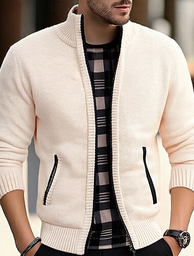 Homens Sueter Cardigan Suéter Cortado Suéter com zíper Suéter de malha Estriado Tricotar Tops regulares Bolsos Tecido Colarinho Chinês Moda Clássico Férias Roupa Diária Roupa Outono Inverno Preto   Homens Sueter Cardigan Suéter Cortado Suéter com zíper Suéter de malha Estriado Tricotar Tops regulares Bolsos Tecido Colarinho Chinês Moda Clássico Férias Roupa Diária Roupa Outono Inverno Preto