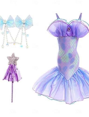  リトル・マーメイド リトル・マーメイド 人魚のしっぽ アクア プリンセスドレス ハロウィンドレス コスプレ衣装 テーマパーティーコスチューム コスプレ映画 女の子用 子供用 カーニバル 仮面舞踏会