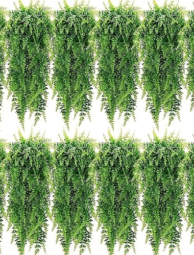  Confezione da 12 piante artificiali di felce di Boston sospese, 32 pollici, verde artificiale realistico e senza manutenzione, per decorazioni interne/esterne, matrimoni, mostre, Ringraziamento,