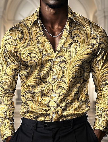  Per uomo Paisley Etnico Fiori Camicia Camicia in raso Camicia elegante Manica Lunga Vintage Retrò Vacanza Abbigliamento Quotidiano Estate Primavera Autunno Collo ripiegato Stampa 3D Camicie con