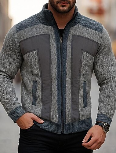  Homme Pull Robe pull Gilet Cardigan Pull zippé Pull Tricoté Côtelé Tricoter Hauts Réguliers Tricoté A côtes Uni Col montant Mode Châles Occasionnel Tenue quotidienne Vêtement Tenue Automne Hiver bleu