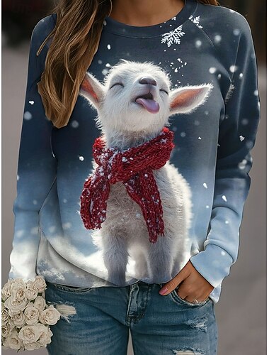  Dámské Pullover Grafika Zvíře Na běžné nošení Dlouhý rukáv Tričkový Běžné topy Ležérní Žlutá Světlá růžová Vodní modrá Trávová zelená Jaro Podzim Zima