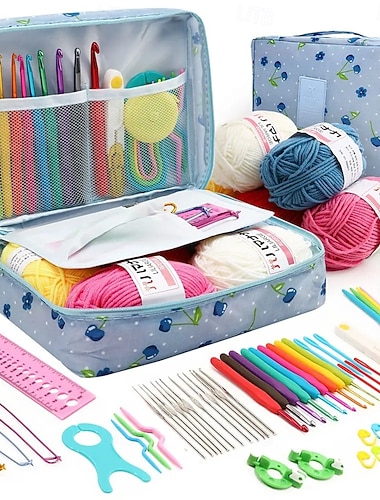  Набор из 59 предметов для вязания крючком, портативный, для начинающих, набор крючков для вязания с сумкой для хранения, набор материалов и инструментов для хранения, портативный, для начинающих,