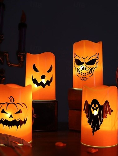  ハロウィン LED 電子キャンドルランプ スカル ゴースト柄 ナイトライト ハロウィンアレンジメント 装飾カボチャランタン 2個