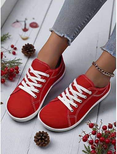 Röda damsneakers med bred passform i canvas och snörning – lätta, vardagliga promenadskor, andningsbara streetwear- och reseskor