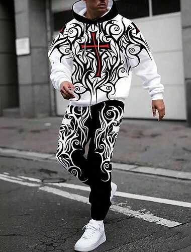  Per uomo Grafico Croce 2 pezzi Set di felpe 3D Tuta Felpa con Cappuccio Manica Lunga Pantaloni lunghi Con Cappuccio Streetwear Casual Quotidiano Streetwear Athleisure Stampa 3D Primavera Autunno
