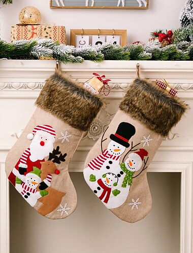  Chaussette de Noël dessin animé Père Noël bonhomme de neige design luxe peluche vacances chaussette cadeau sac pour cadeaux de Noël maison cheminée fête festive décoration saisonnière accessoire