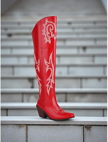  stivali da cowboy sopra il ginocchio da donna in pelle scamosciata rosa ricamata, stile ispirato al western per le fashioniste urbane, perfetti per outfit cittadini alla moda e look casual da strada