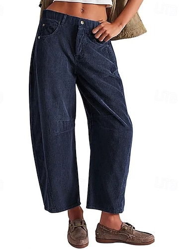  Per donna Pantaloni in velluto a coste Pantaloni Eleganti Dritto Streetwear Casual Lunghezza intera Naturale Semplice Rivetto Cerniera Confortevole Streetwear Ferie Abbigliamento quotidiano Nero Rosa