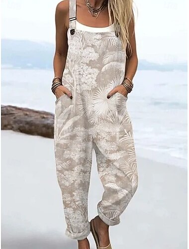  Damen Latzhose Aktiv Blumen Ärmellos Ärmellos Gerade Quadrathals Tasche mit Tasche Urlaub Täglich Lässiger Schnitt Rosa Rote Beige Sommer