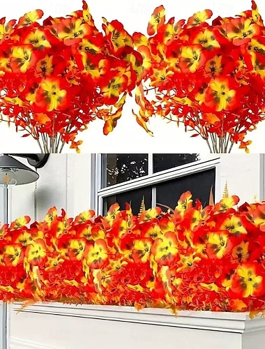 8 bouquets de fleurs artificielles d'automne, faux eucalyptus, pensées et orchidées papillon, plantes artificielles d'extérieur résistantes aux UV pour jardin, porche, patio, porte d'entrée,   8 bouquets de fleurs artificielles d'automne, faux eucalyptus, pensées et orchidées papillon, plantes artificielles d'extérieur résistantes aux UV pour jardin, porche, patio, porte d'entrée,