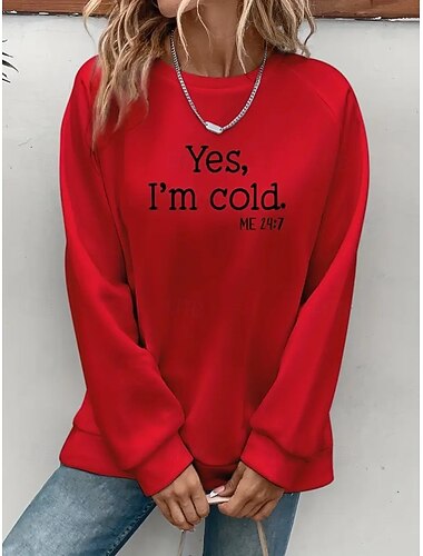  Per donna Felpe Grafico Lettera Classico Casual Manica Lunga Girocollo Top Regolari Casuale Nero Bianco Rosso Beige Autunno