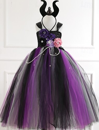  Vestido de cosplay para niñas, vestido de fiesta de cosplay, color liso, manga larga, para actuaciones, fiesta de Halloween, malla gótica, vestido de fiesta maxi, vestido de tul, vestido de verano.