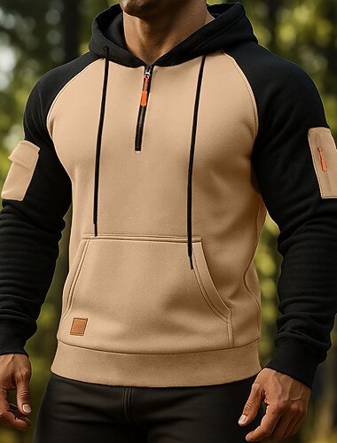  Per uomo Felpa con cappuccio Felpa con cappuccio e zip corta Felpa con cappuccio tattica Nero Blu marino Cachi Grigio chiaro Grigio scuro Con Cappuccio Semplice Patchwork Blocco di colore Multi-tasche