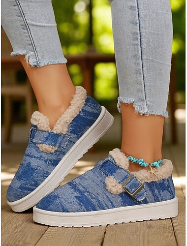  Bottines de neige doublées de polaire pour femme – Chaussures d'hiver chaudes et décontractées à enfiler avec fermeture velcro pour les voyages et les promenades en plein air