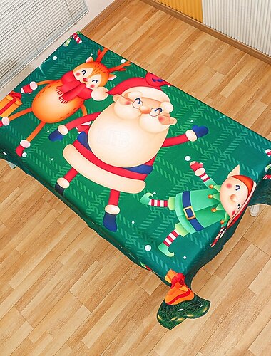  Julestoltrekk og duksett, juletrykkede stretchstoltrekk med bordtrekk til spisestue, kjøkken, festdekor