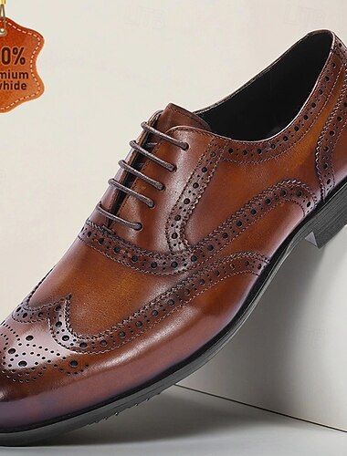  Zapatos oxford marrones con punta brogue y cordones para hombre: zapatos de vestir vintage de cuero con cordones para fiestas, eventos empresariales y ocasiones especiales.