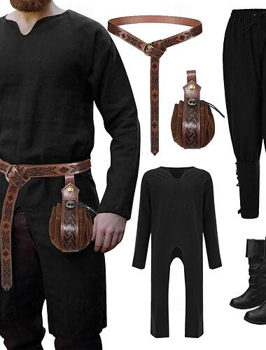  ימי הביניים רנסנס המאה ה 17 מִכְנָסַיִים מגפיים חגורת מותניים לוחם ויקינג Ranger עלון קַשׁתוּת תחפושות בגדי ריקוד גברים ויקינג פנטזיה האלווין (ליל כל הקדושים) קרנבל נשף מסכות LARP מבוגרים