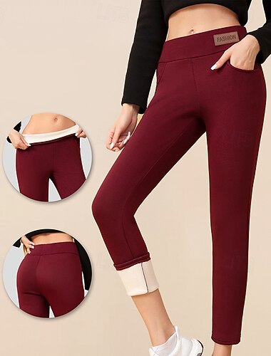  Damskie Spodnie Sherpa Ciepłe, grube legginsy zimowe Podszyte polarem Wysoka talia Siłownia Obuwie sportowe Pilates Doły Jednokolorowe Czarny Burgundowy Niebieski Sport Odzież sportowa