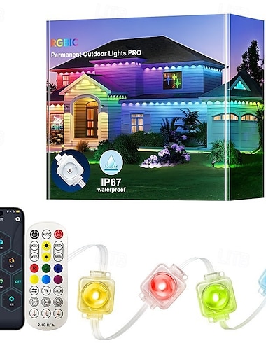 Außenlichter RGB Smart LED Vordachlichter mit Fernbedienung IP67 Wasserdicht für alle Feiertagsdekorationen tägliche und Akzentbeleuchtung Hausdach- und Gartenbeleuchtung