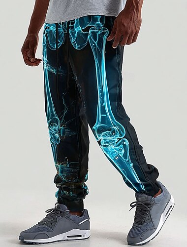  Pantalons de survêtement néon glow de costumes de crâne pour hommes jogging à taille moyenne cordon de serrage taille élastique style gothique punk foncé vêtements streetwear pantalons de sport avec